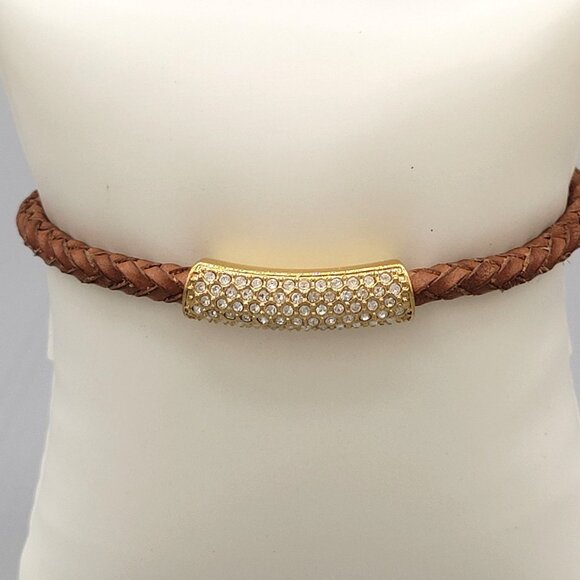 Michael Kors Braided Cord Clasp Bracelet With Pave Set Crystal Accent Signed - Picture 2 of 7